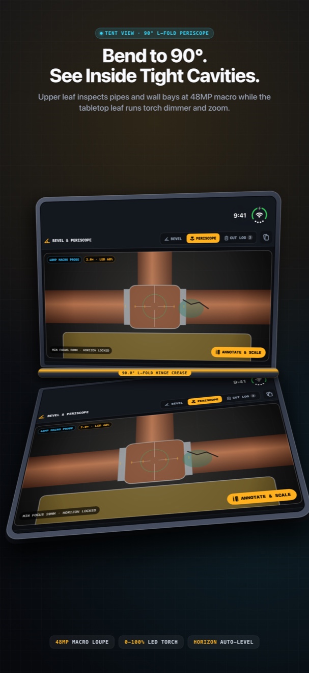 Tent View 90 degree L-fold corner periscope camera